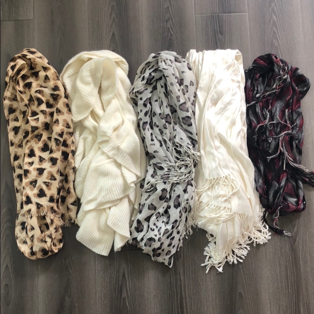 Bundle of 5 cream and leopard print scarves